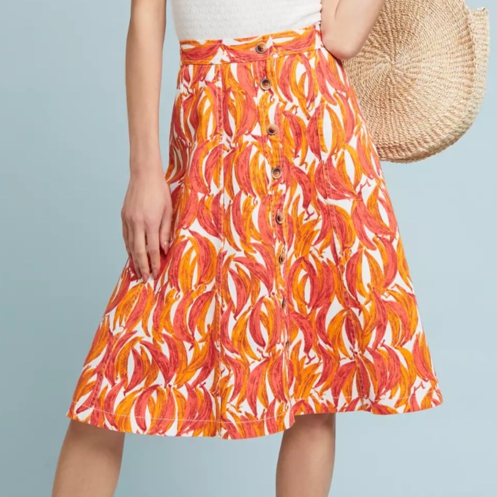 Anthropologie Maeve Banana Grove Denim Midi Skirt 6 like new!